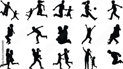 Parents with Kids Silhouette Icon Collection Set Family Parents and Children
