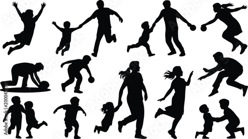 Parents with Kids Silhouette Icon Collection Set Family Parents and Children