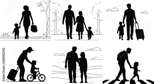 Parents with Kids Silhouette Icon Collection Set Family Parents and Children