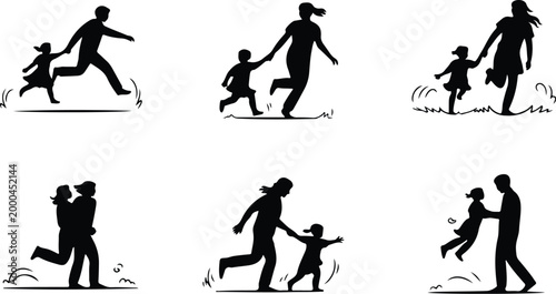 Parents with Kids Silhouette Icon Collection Set Family Parents and Children