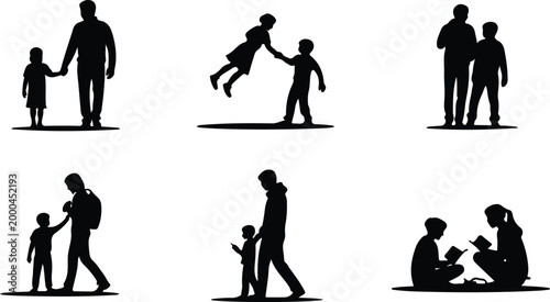 Parents with Kids Silhouette Icon Collection Set Family Parents and Children