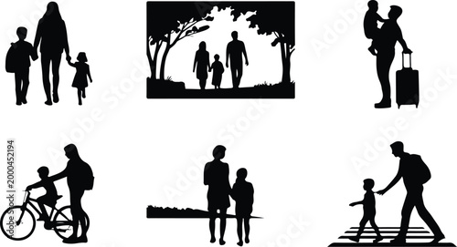 Parents with Kids Silhouette Icon Collection Set Family Parents and Children