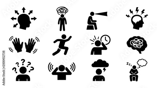 ADHD Concept Silhouette Set – Attention Deficit Disorder Symptoms and Mental Health Icons