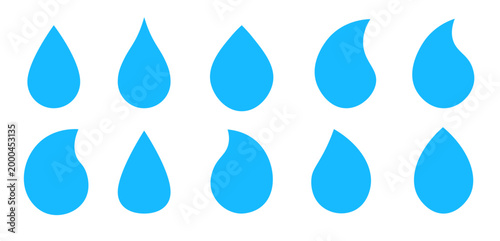 Drop water icon serum liquid set. Blue aqua shape symbol abstract droplet minimal clean icon