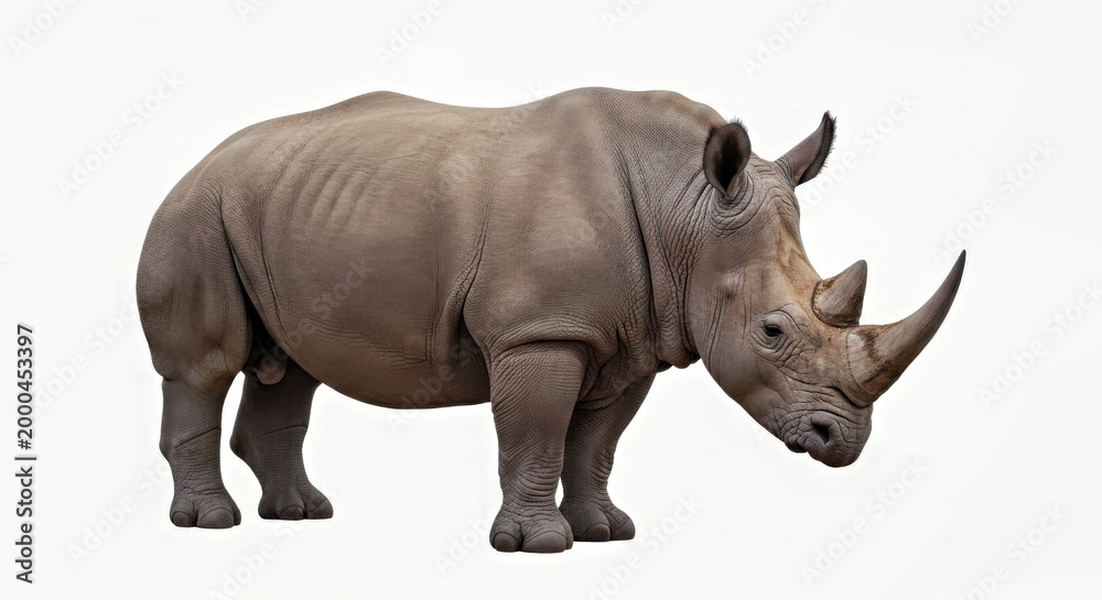 Fototapeta premium Majestic White Rhinoceros Portrait on White Background Stock Photo