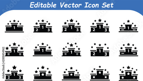 Editable vector icon set: podium award competition graphics with first place