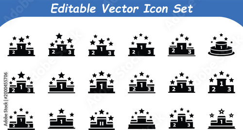Editable vector icons set: award podium and star ratings with first place