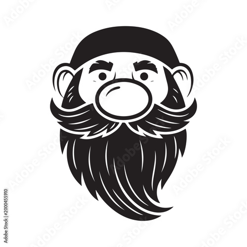 Stylized gnome head mascot with large beard and mustache vector illustration isolated on white background