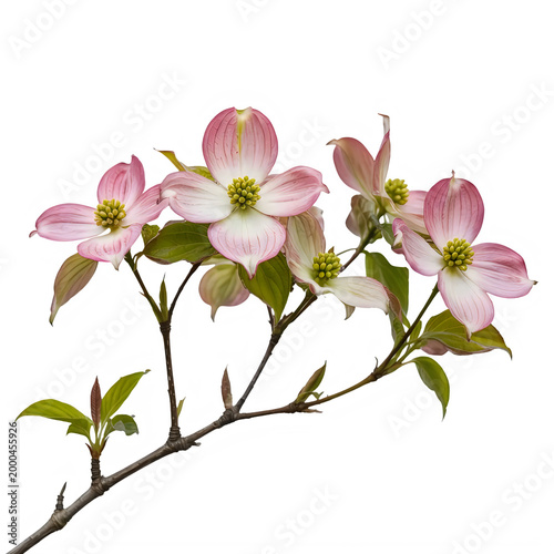 Pink dogwood flowers on a branch isolated on transparent background