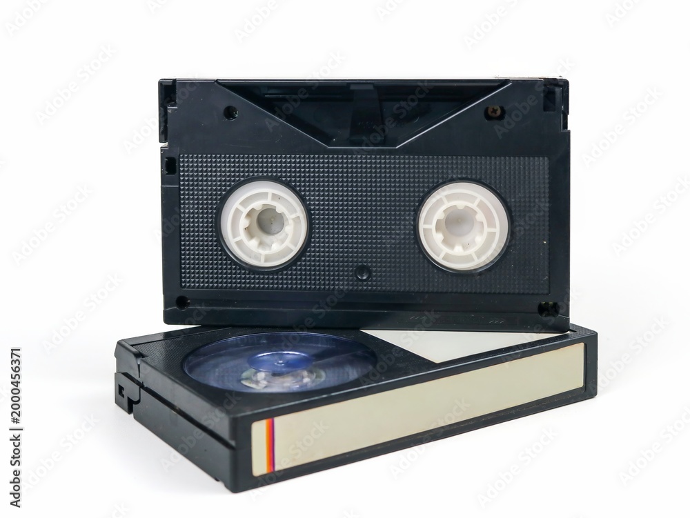 Fototapeta premium Vintage magnetic tape cassette for video isolated on white background
