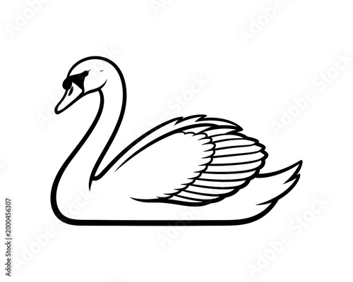 elegant black and white line art swan illustration for logos and branding