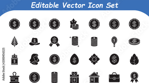 Editable vector icon set with business and finance symbols business briefcase