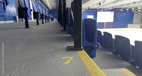 benches, stairs and an empty stadium for a sporting event