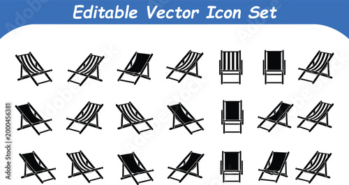 Beach chair icon set editable vector graphics deck chair lounge chair