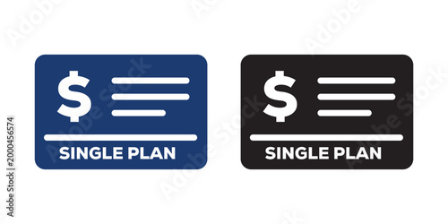 Single plan icon set with dollar sign and text subscription pricing plan icons in blue and black colors vector illustration