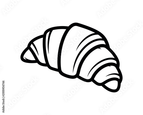 Black and white line art croissant pastry illustration for bakery and breakfast design