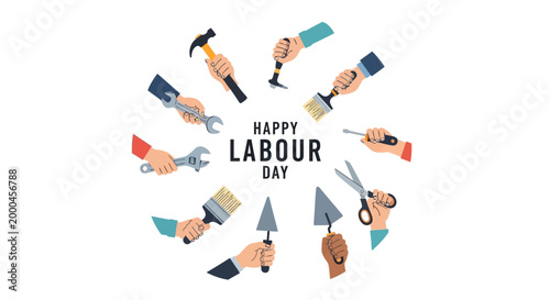 Happy Labour Day Illustration with Various Hand Tools