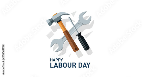 Happy Labour Day Greeting Card with Hammer Wrench and Screwdriver Illustration