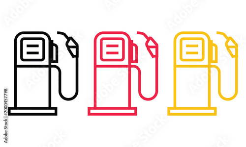 Three colorful gas pump icons with fuel nozzle