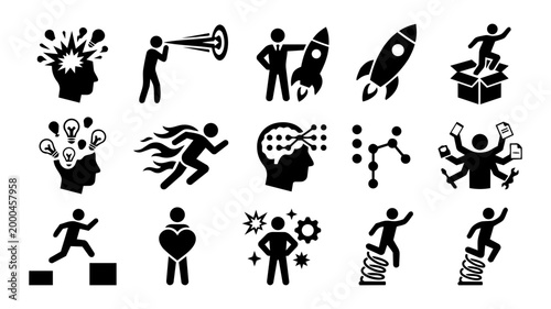 ADHD Strengths Silhouette Set – Neurodiversity Superpowers and Positive Traits Icons