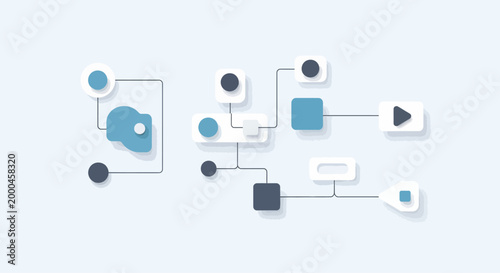 Flat vector network diagram with interconnected nodes
