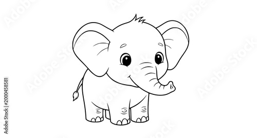 Little elephant coloring page vector cute cartoon outline for kids coloring book isolated on white background