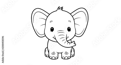 Cute elephant coloring page for kids simple cartoon animal outline vector isolated on white