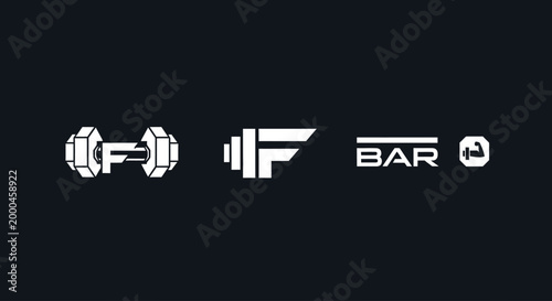 Fitness Icons Dumbbell, Barbell, and Weight Plate
