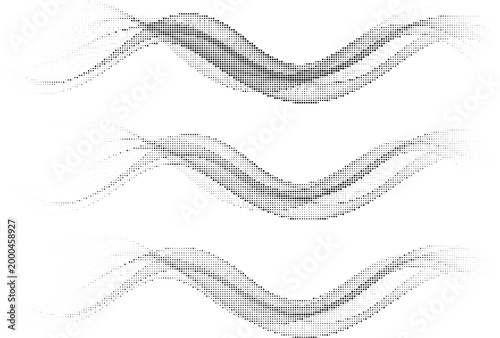 Symmetrical Ribbon Wave Halftone Design Concept with Parallel Motion and Abstract Geometric Dotted Flow