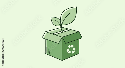 Green Recycled Box with Plant Sprout Vector Illustration