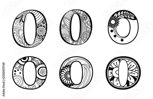 Decorative Number Zero and   alphabet O Elements Collection with Intricate Patterns