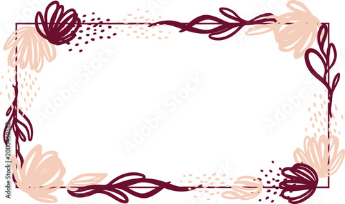 Floral border, vector frame, decorative elements, maroon and peach colors