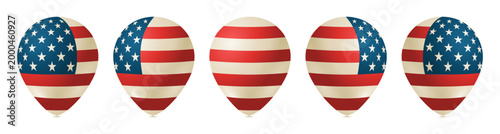 Set of American flag balloons in different angles. Vector illustration