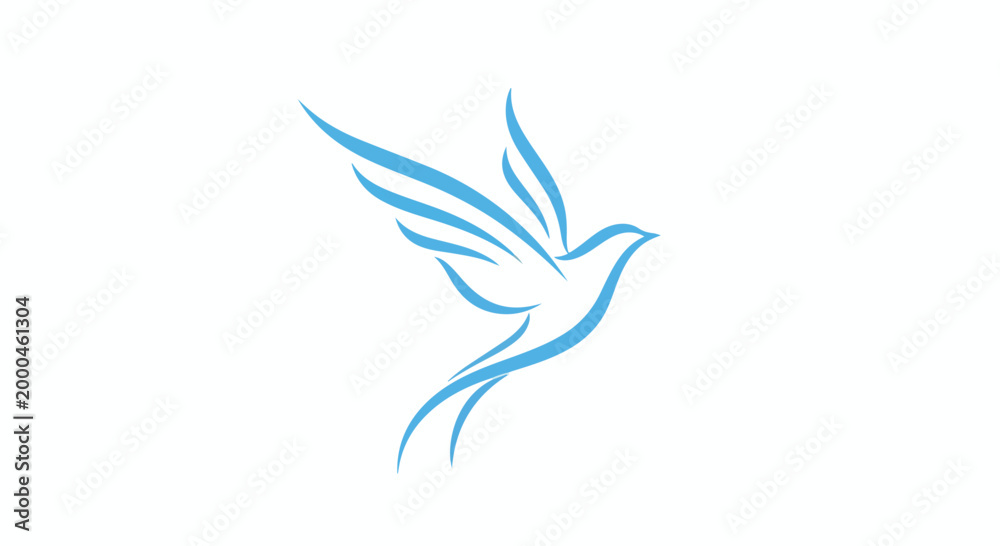 Obraz premium A minimalist blue bird logo with stylized wings in flight against a clean white background.