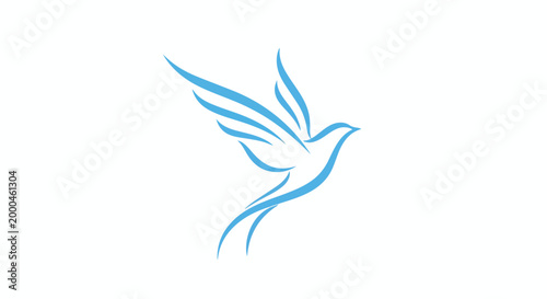 A minimalist blue bird logo with stylized wings in flight against a clean white background.