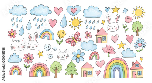 Watercolor weather and nature elements isolated on transparent background