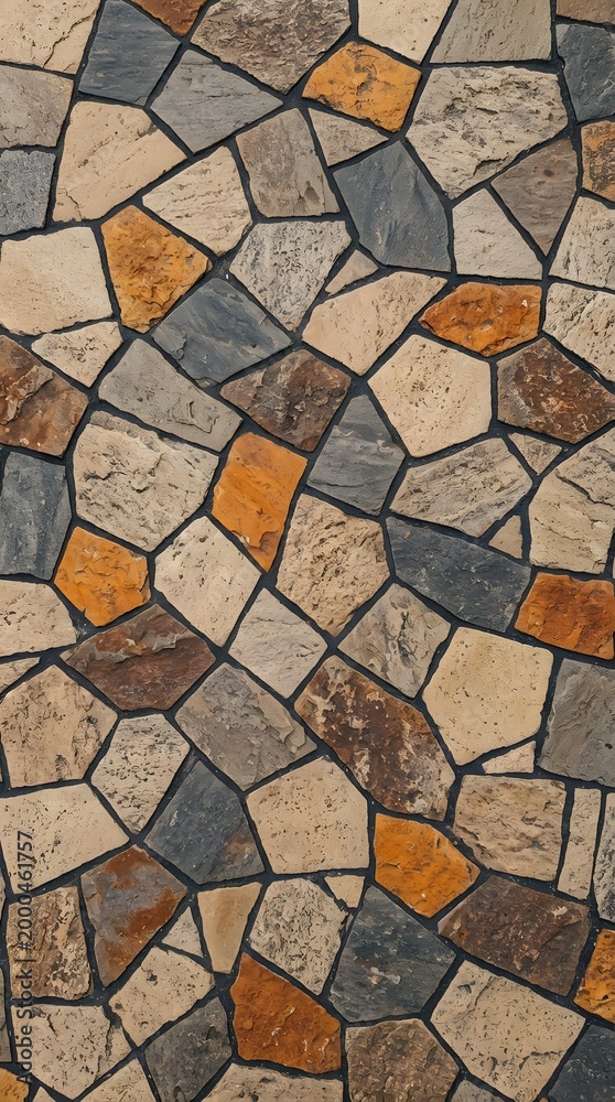 Obraz premium Decorative stone pathway with irregular cobblestones in natural warm colors.