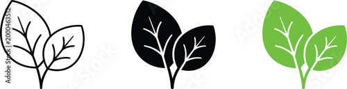 Three leaves icon. Leaf symbol. Nature organic isolated illustration. Vegetarian or vegan label. Green eco logo.