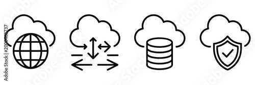 Cloud computing icon, thin line technology symbols, on demand availability graphics, network storage concept, modern vector illustration