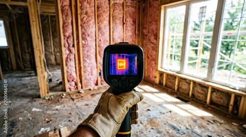Thermal imaging inspection of home insulation for energy efficiency audit.