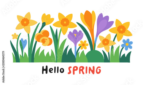 Fotografía Spring floral background with blooming garden flowers vector illustration