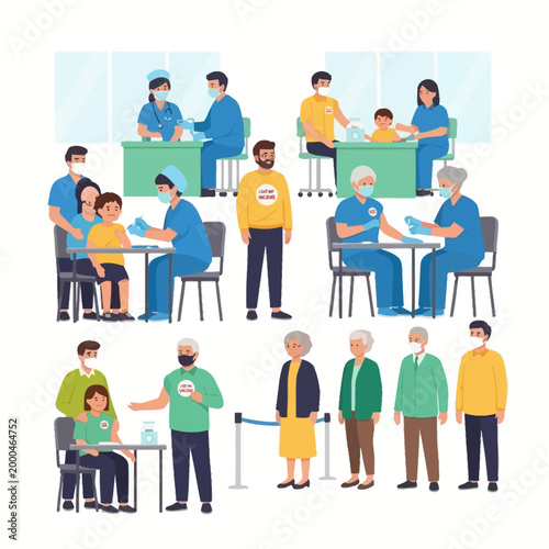 Diverse People Getting Vaccinated Against Covid-19 In Clinic - Illustration
