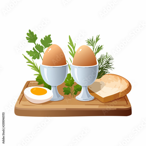 Frische Eier mit Brot und Kräutern