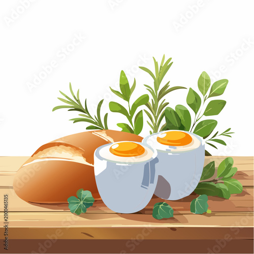 Frische Eier mit Brot und Kräutern