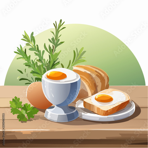 Frische Eier mit Brot und Kräutern