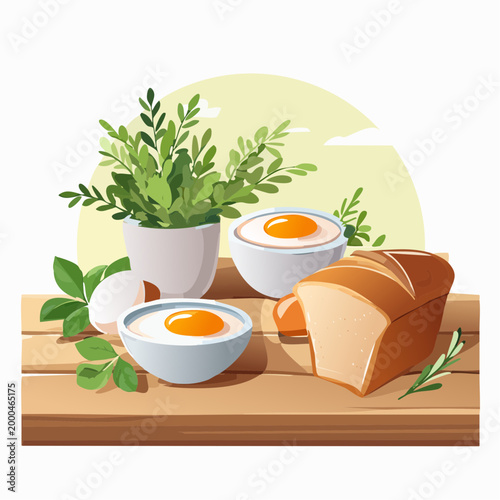 Frische Eier mit Brot und Kräutern