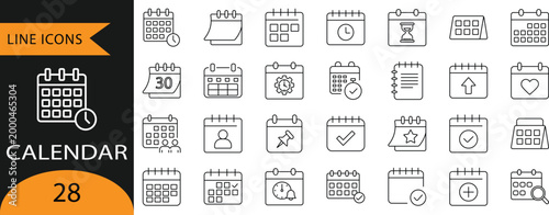 Calendar, Schedule, Time Management and Appointment Line Icons
