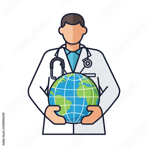 Doctor holding planet earth globe, global healthcare, medical research, international medicine concept