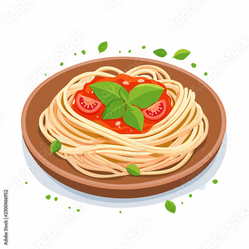 Spaghetti mit Tomatensauce und Basilikum