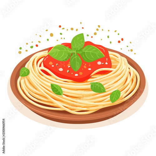 Spaghetti mit Tomatensauce und Basilikum